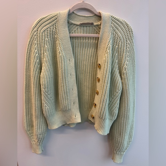 Everlane Sea Foam Green Chunky Knit Large Button-Up Cardigan Texture Cotton Sz S - Picture 9 of 12